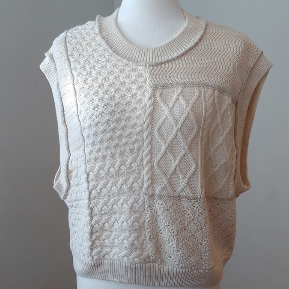 Free People Take The Plunge Knitted Cable Vest in Cream Women's XS - Picture 12 of 17